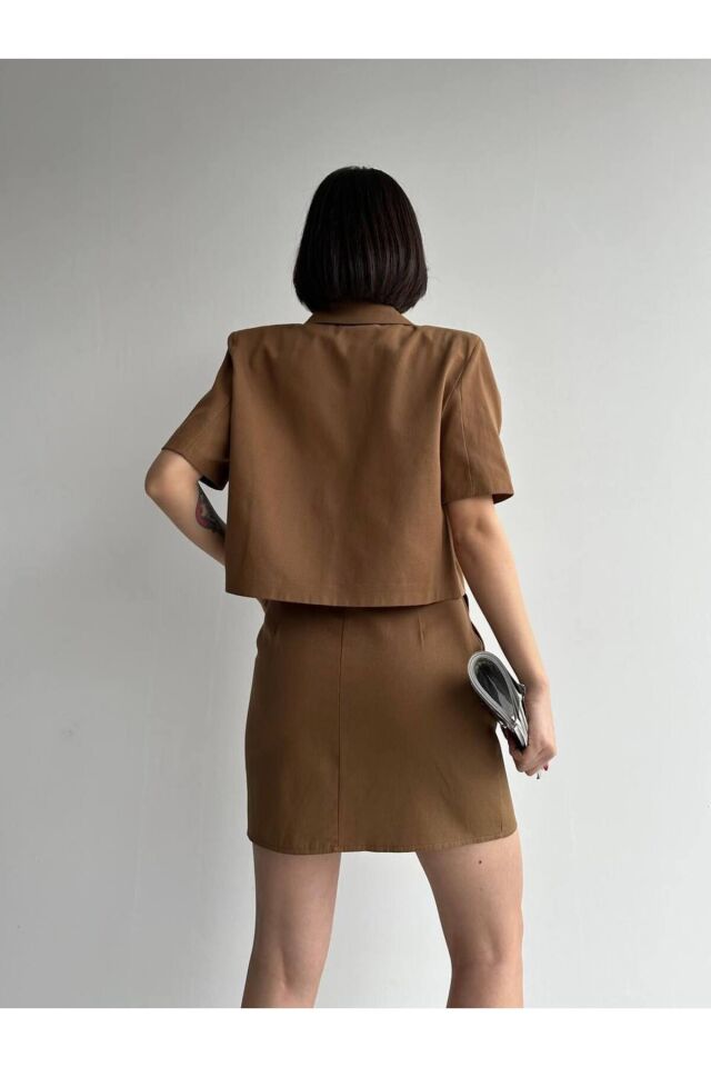 %100 Pamuk Premium Gabardin Etek Ceket İkili Takım