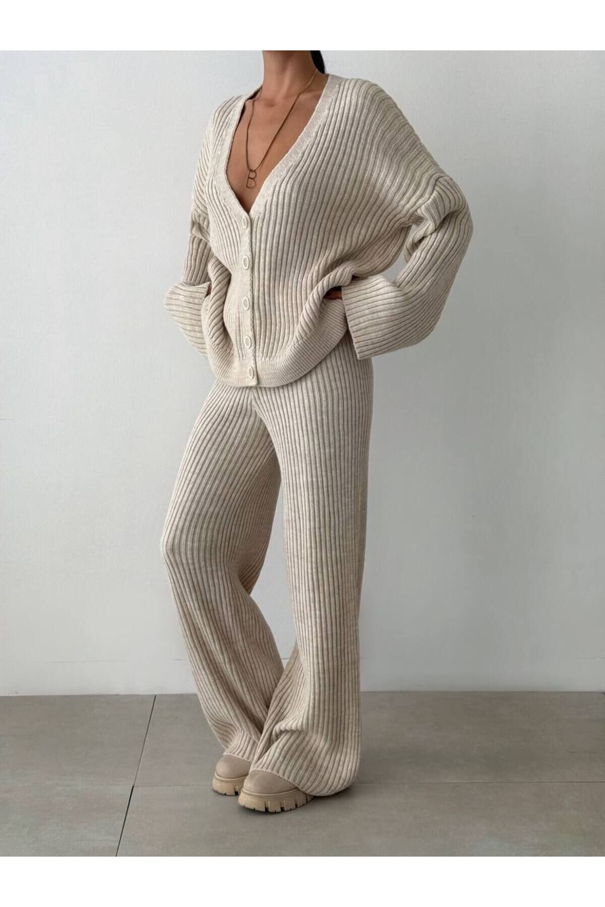 Oversize Fitilli Triko Takım