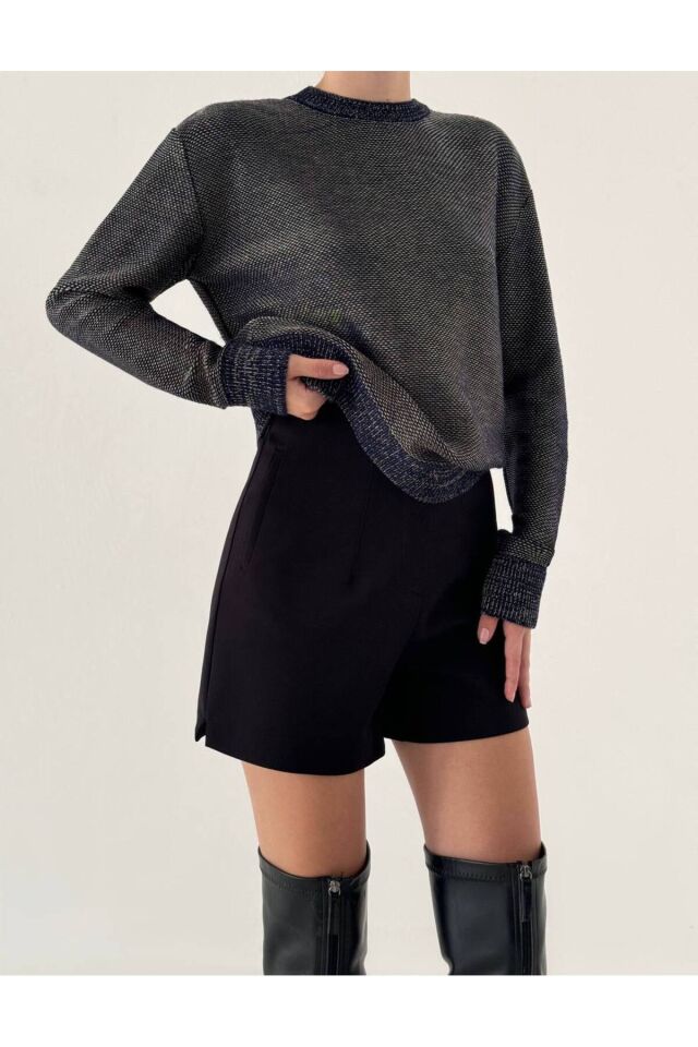 Bisiklet Yaka Ters Örgü Kazak