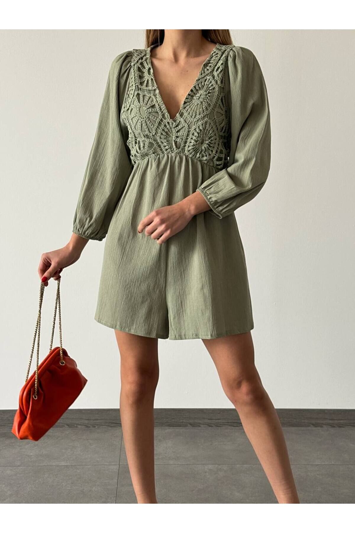 Dantel Detaylı Şort Tulum