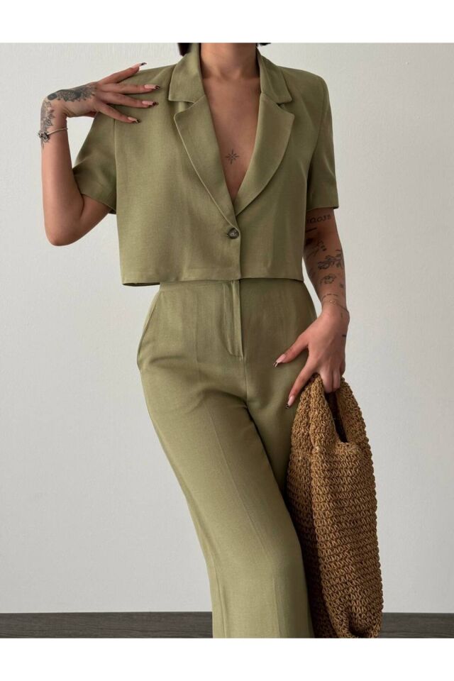 Kadın Kısa Kol Ceket Pantolon İkili Takım
