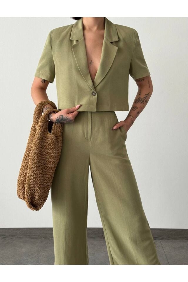 Kadın Kısa Kol Ceket Pantolon İkili Takım