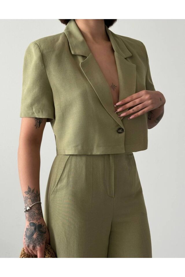 Kadın Kısa Kol Ceket Pantolon İkili Takım