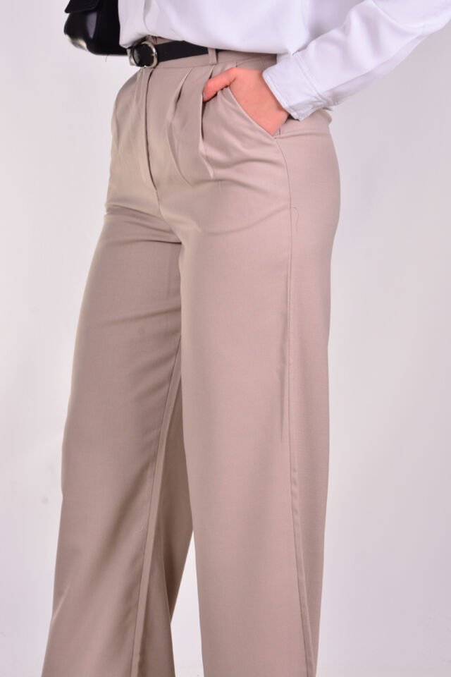 Kadın Geniş Paça Kemerli Dokuma Pantolon