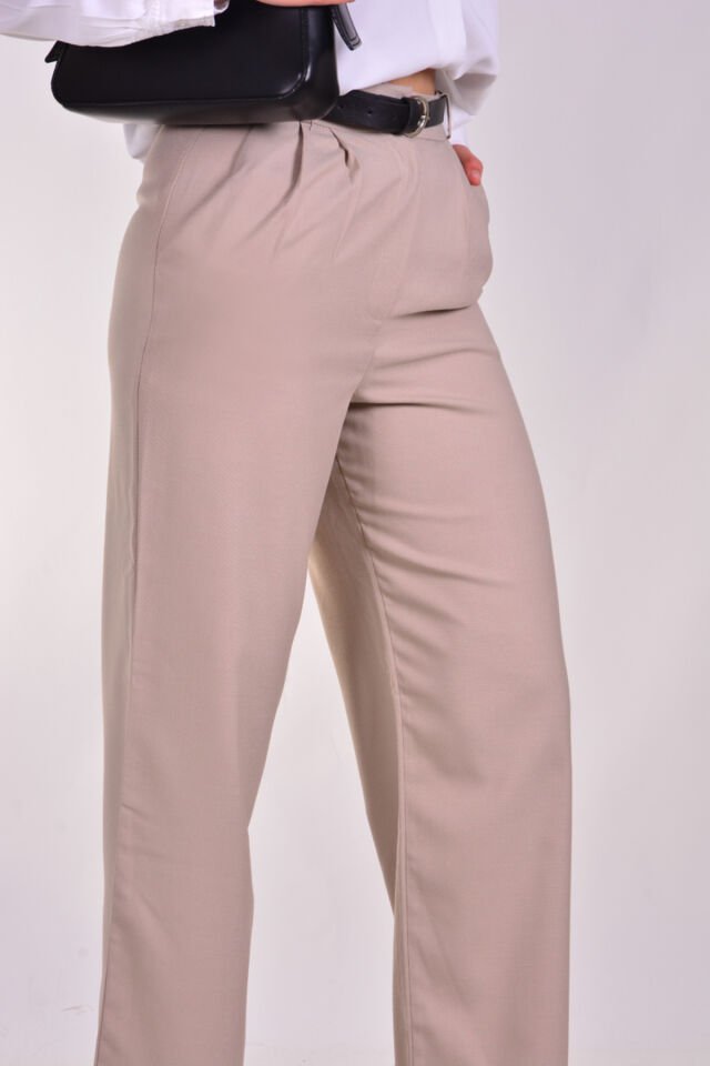 Kadın Geniş Paça Kemerli Dokuma Pantolon