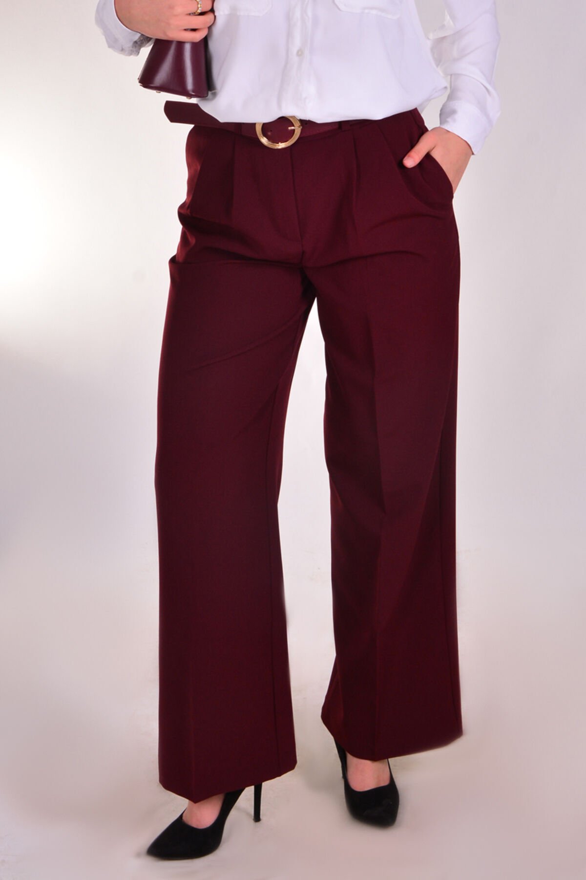 Premium Kalite Tok Kumaş Kemerli Palazzo Pantolon