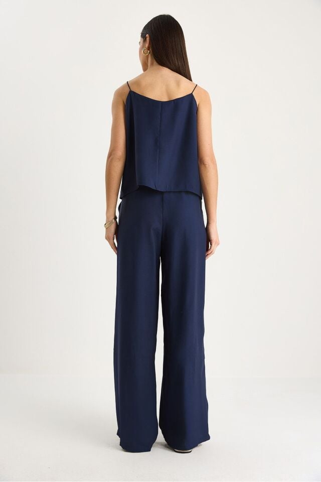 Kadın İp Askılı Dokuma Modal Bluz Pantolon Alt-Üst Takım