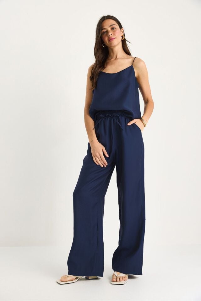 Kadın İp Askılı Dokuma Modal Bluz Pantolon Alt-Üst Takım