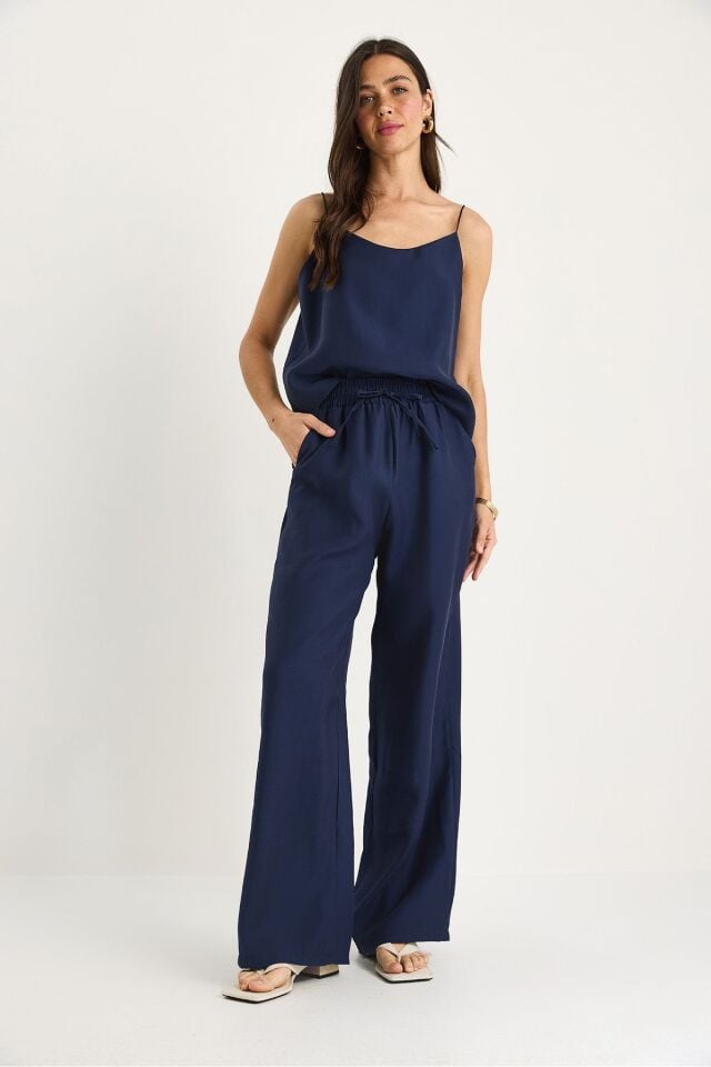 Kadın İp Askılı Dokuma Modal Bluz Pantolon Alt-Üst Takım