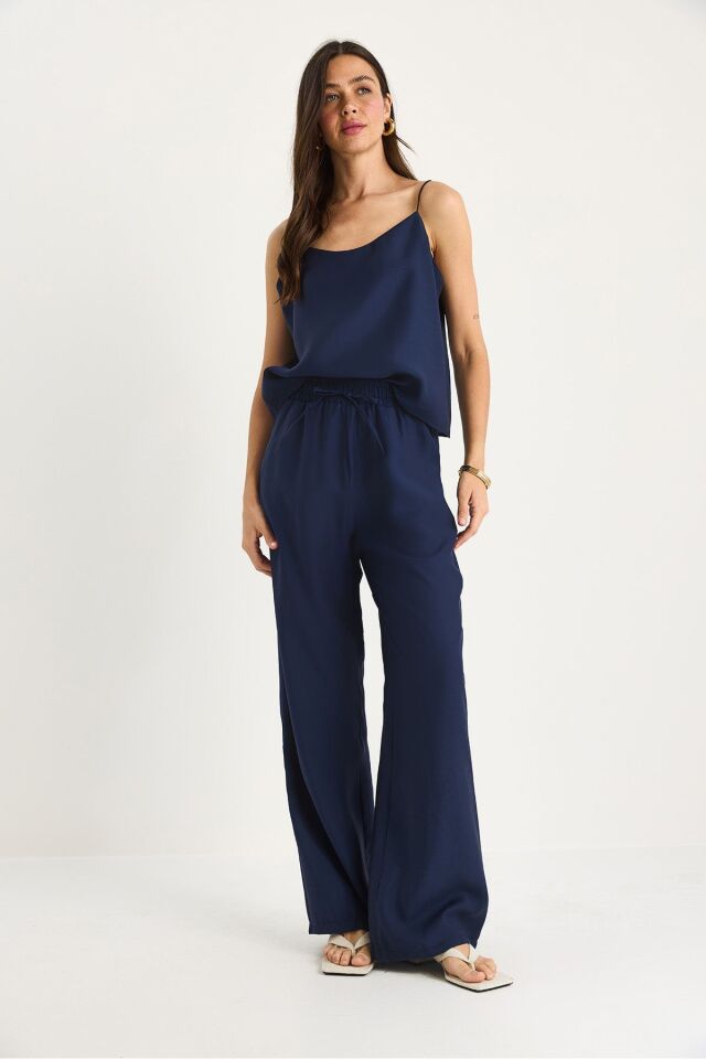 Kadın İp Askılı Dokuma Modal Bluz Pantolon Alt-Üst Takım