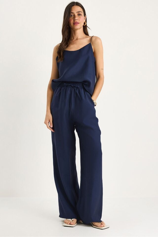 Kadın İp Askılı Dokuma Modal Bluz Pantolon Alt-Üst Takım