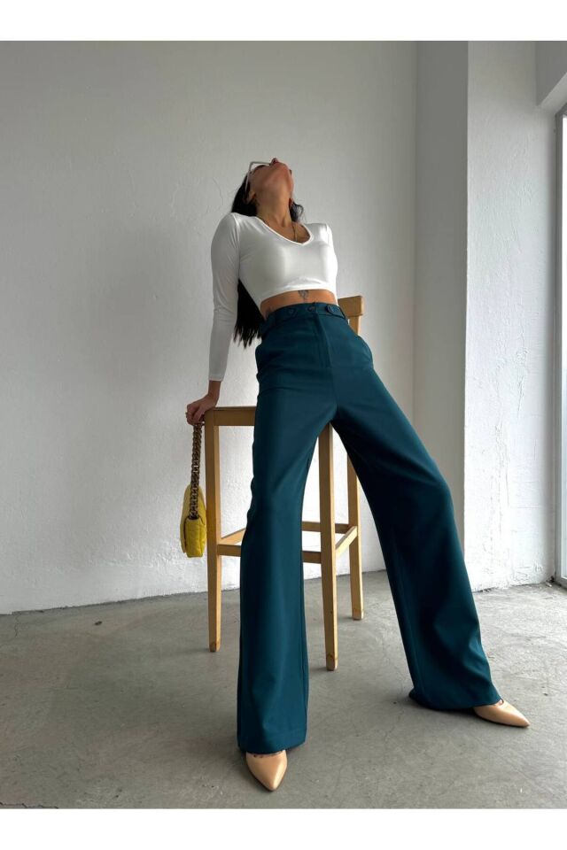 Yüksek Bel Kemer Detaylı Palazzo Pantolon