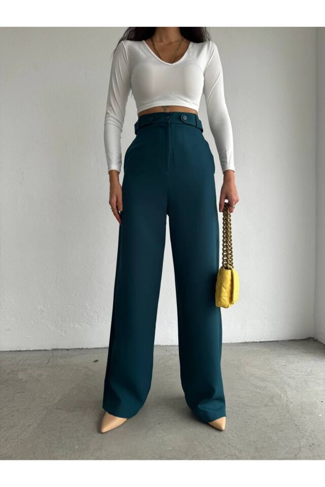 Yüksek Bel Kemer Detaylı Palazzo Pantolon