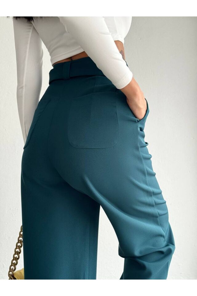 Yüksek Bel Kemer Detaylı Palazzo Pantolon