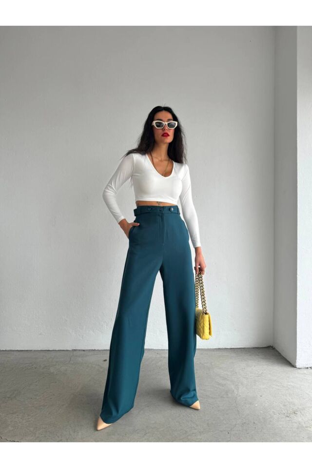 Yüksek Bel Kemer Detaylı Palazzo Pantolon