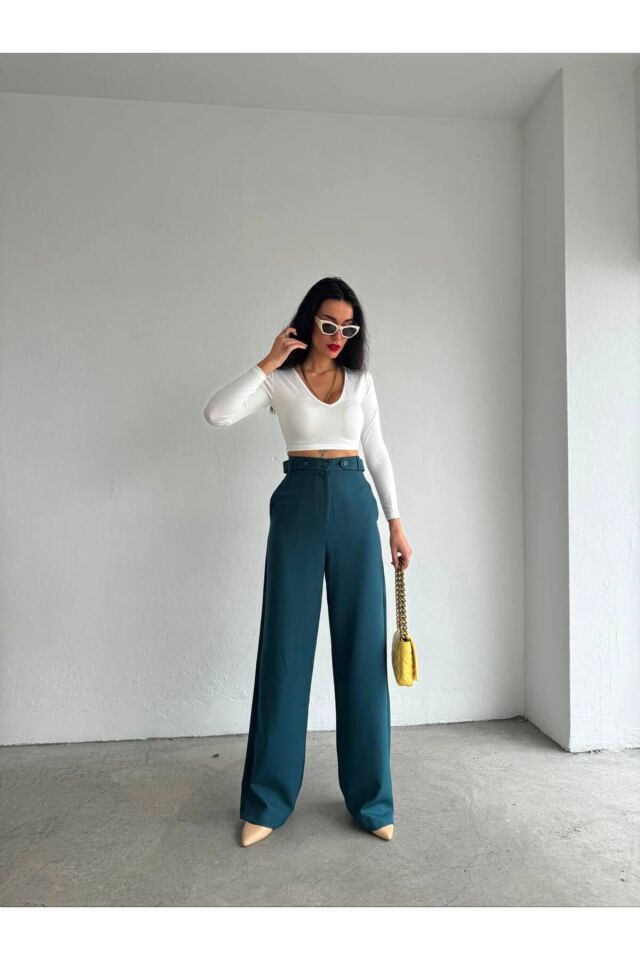 Yüksek Bel Kemer Detaylı Palazzo Pantolon