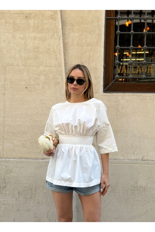 Beli Kuşak Görünümlü Poplin Gömlek