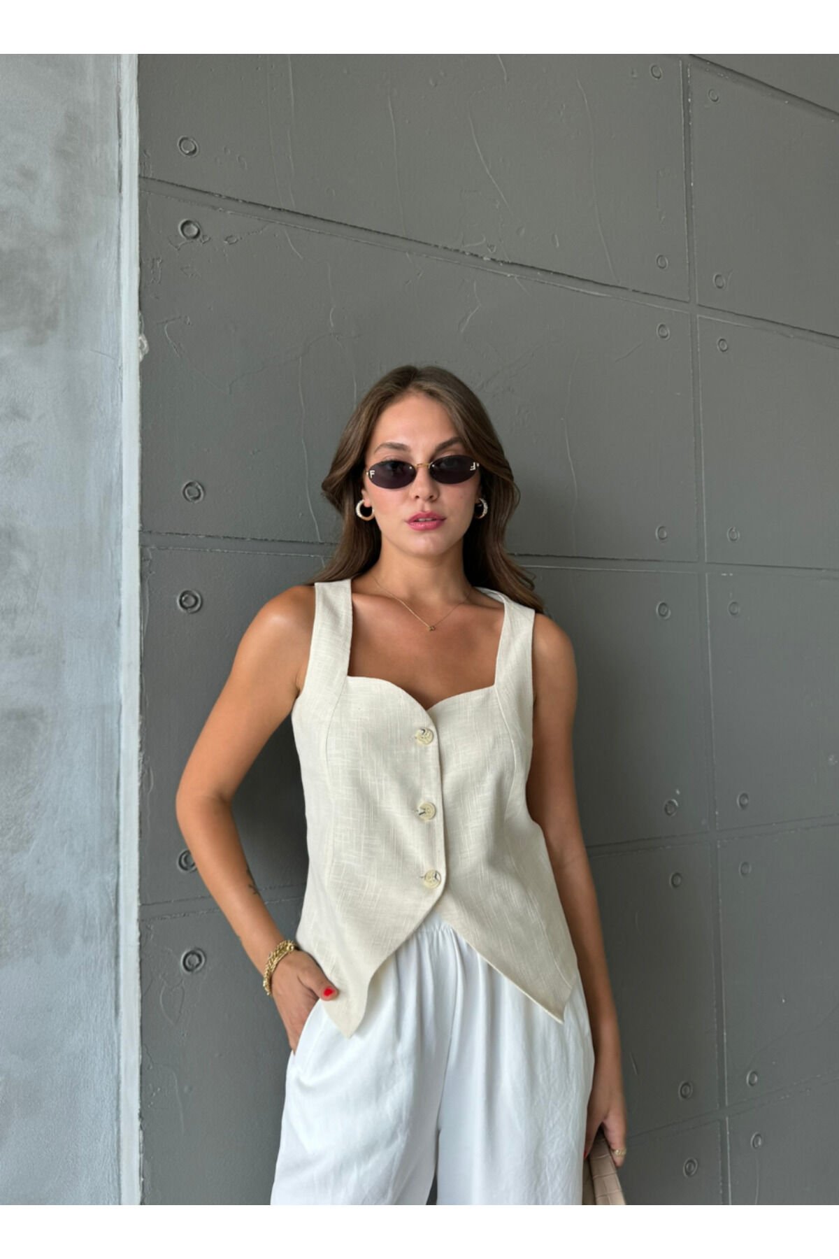 BEJ KETEN KALP YAKA YELEK