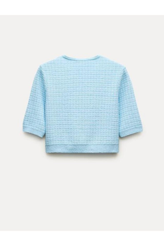 Kareli Tek Düğmeli Triko Crop Hırka