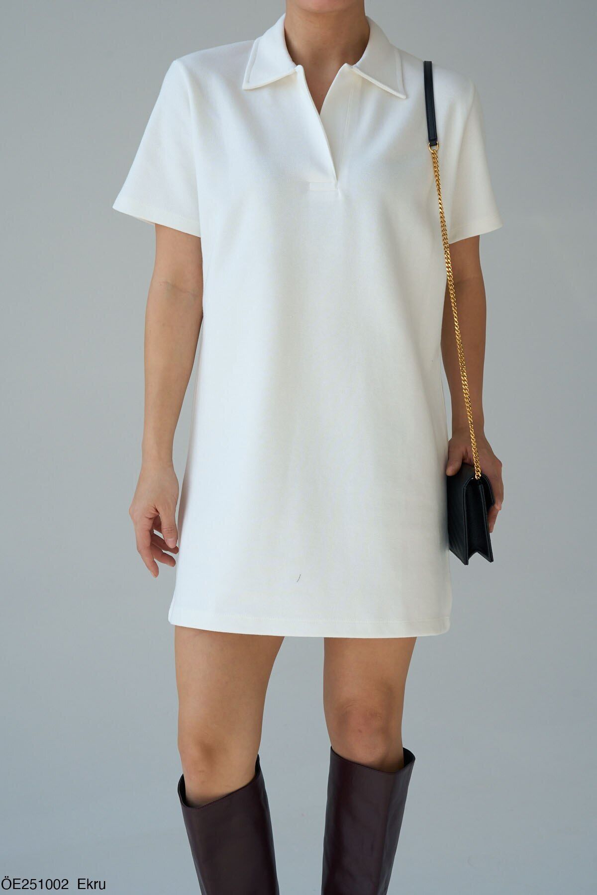 Kadın Polo Yaka Kısa Kollu Elbise