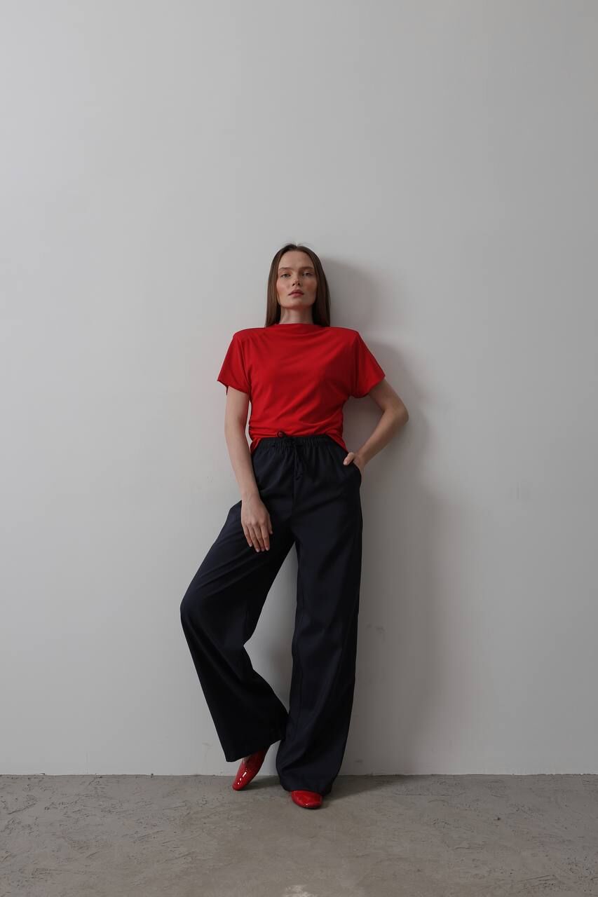 Beli Lastikli Bol Paça Lacivert Pantolon