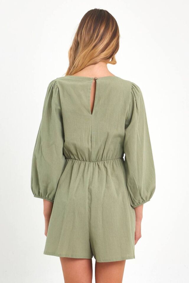 Haki Yeşil Dantel Detaylı Tulum